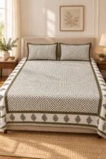 Olive Geometric Cotton Bedsheet Set