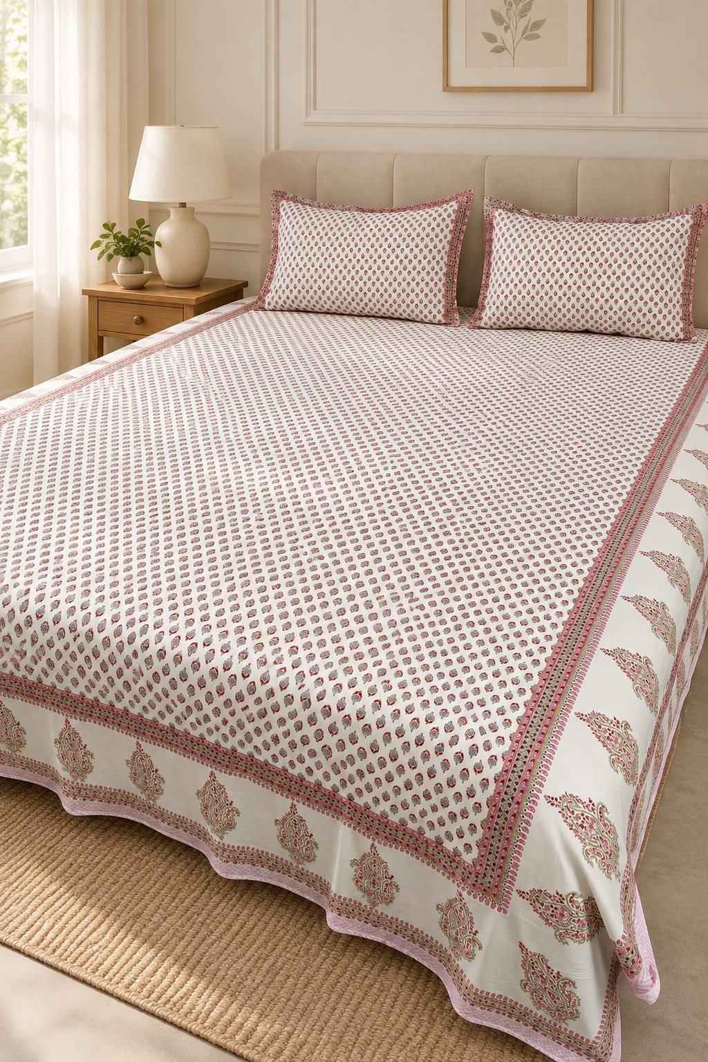 HC-BS-038-Open Rose Micro Print Cotton Bedsheet Set - Image 1