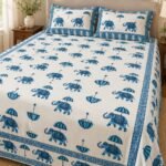 Blue Elephant Parade Cotton Bedsheet Set