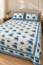 Blue Elephant Parade Cotton Bedsheet Set