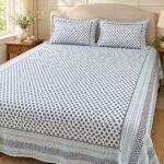 Blue Micro Print Cotton Bedsheet Set