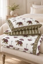 Olive Elephant Parade Cotton Bedsheet Set - Image 2