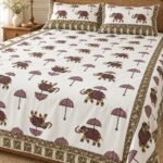 Olive Elephant Parade Cotton Bedsheet Set