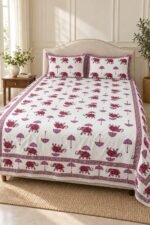 Raspberry Elephant Parade Cotton Bedsheet Set
