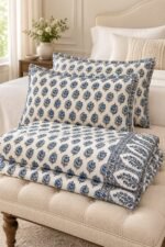 Indigo Paisley Sprig Cotton Bedsheet Set - Image 2