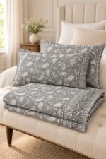 Silver Floral Vine Cotton Bedsheet Set - Image 2
