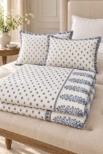 Blue Sprig Border Cotton Bedsheet Set - Image 2