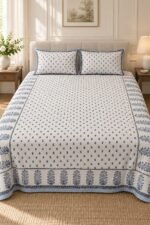 Blue Sprig Border Cotton Bedsheet Set