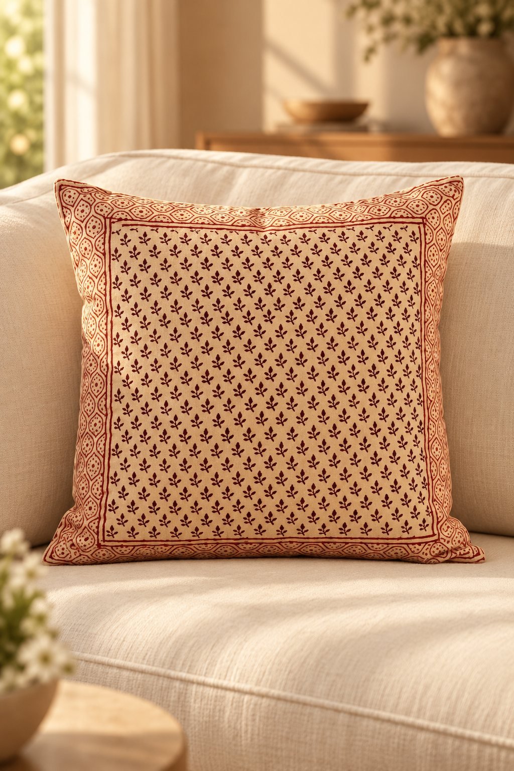 HC-CC-004-01 Burgundy Ditsy Cotton Cushion Covers — Set of 5 - Image 1
