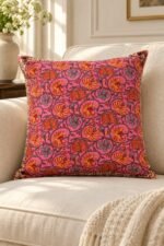 Coral Paisley Cotton Cushion Covers — Set of 5