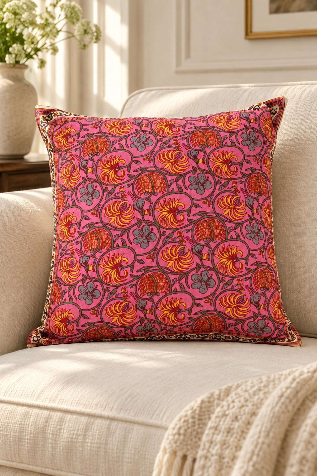 HC-CC-013-01 Coral Paisley Cotton Cushion Covers — Set of 5 - Image 1