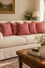 Coral Paisley Cotton Cushion Covers — Set of 5 - Image 2