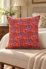 Coral Paisley Cotton Cushion Covers — Set of 5 - Image 3