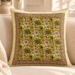 Olive Floral Panel Cotton Cushion Covers — Set of 5