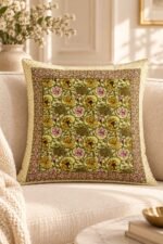 Olive Floral Panel Cotton Cushion Covers — Set of 5