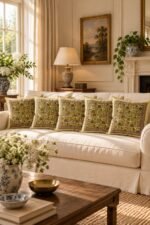 Olive Floral Panel Cotton Cushion Covers — Set of 5 - Image 2