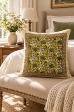 Olive Floral Panel Cotton Cushion Covers — Set of 5 - Image 3