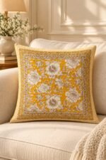 Golden Floral Panel Cotton Cushion Covers — Set of 5