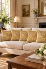 Golden Floral Panel Cotton Cushion Covers — Set of 5 - Image 2