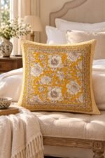 Golden Floral Panel Cotton Cushion Covers — Set of 5 - Image 3