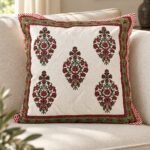Burgundy Botanical Medallion Cotton Cushion Covers — Set of 5