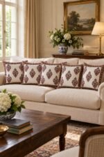 Burgundy Botanical Medallion Cotton Cushion Covers — Set of 5 - Image 2