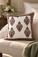 Burgundy Botanical Medallion Cotton Cushion Covers — Set of 5 - Image 3