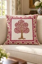 Burgundy Tree Cotton Cushion Covers — Set of 5