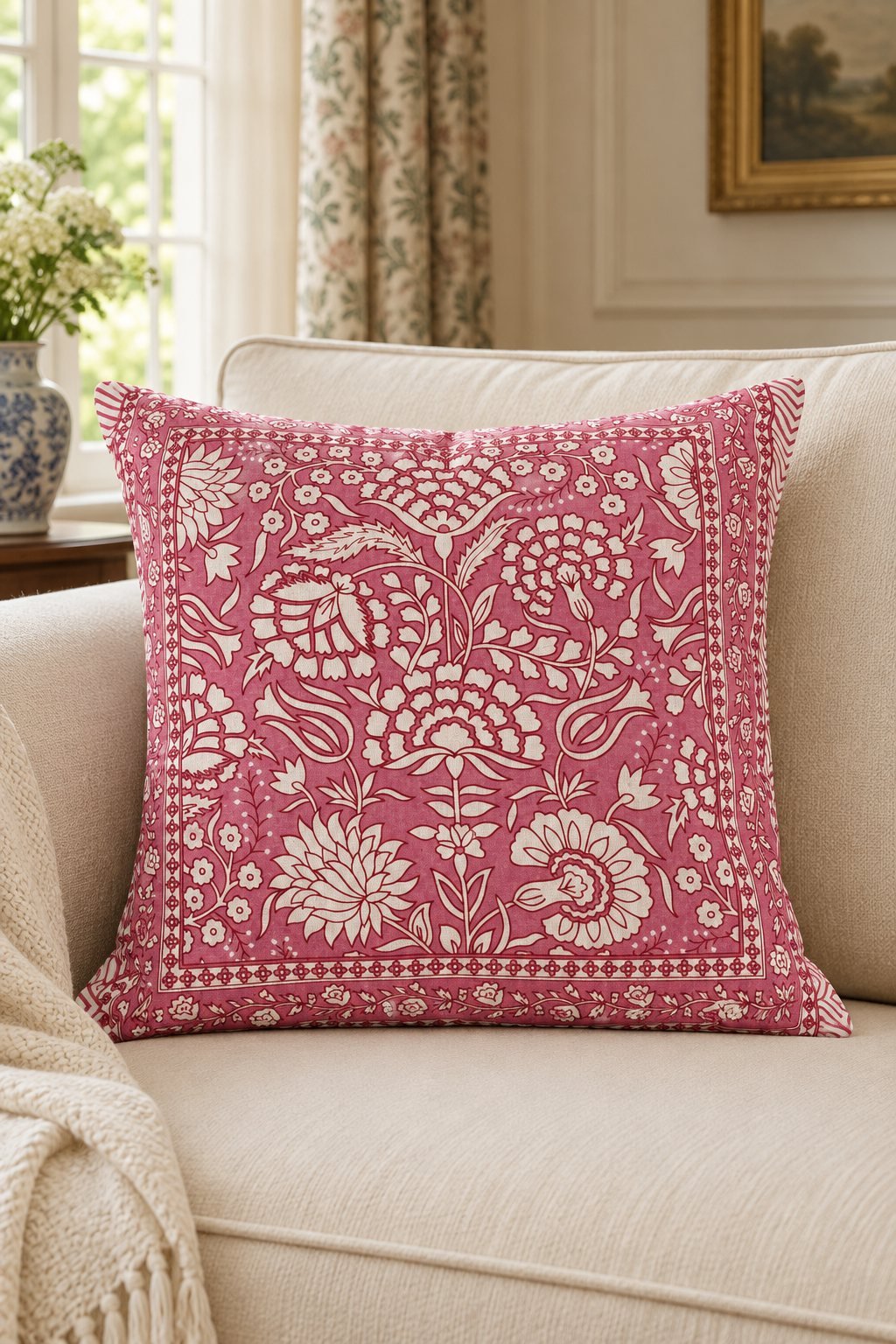 HC-CC-022-01 Rose Paisley Cotton Cushion Covers — Set of 5 - Image 1