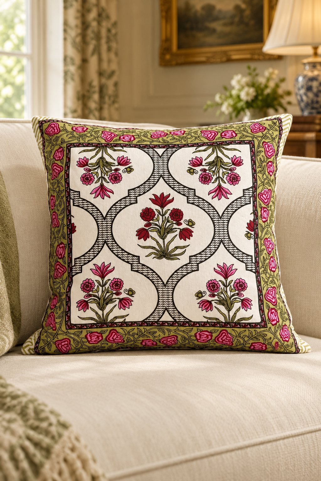 HC-CC-023-01 Floral Lattice Cotton Cushion Covers — Set of 5 - Image 1