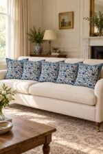 Blue Floral Field Cotton Cushion Covers — Set of 5 - Image 2