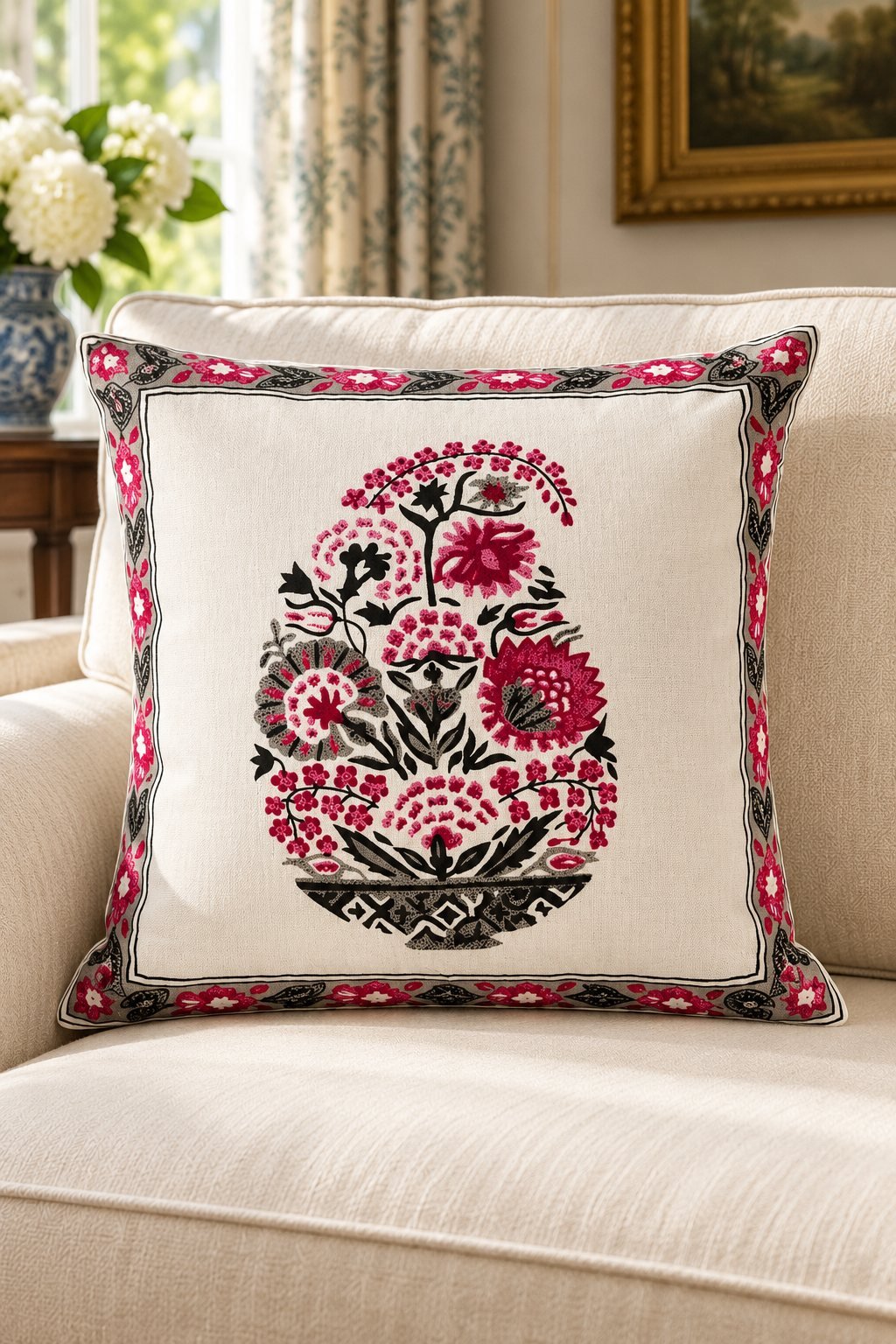 HC-CC-028-01 Rose Urn Cotton Cushion Covers — Set of 5 - Image 1
