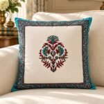 Turquoise Floral Motif Cotton Cushion Covers — Set of 5