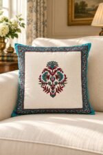 Turquoise Floral Motif Cotton Cushion Covers — Set of 5