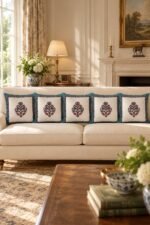 Turquoise Floral Motif Cotton Cushion Covers — Set of 5 - Image 2