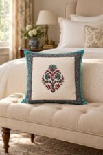 Turquoise Floral Motif Cotton Cushion Covers — Set of 5 - Image 3