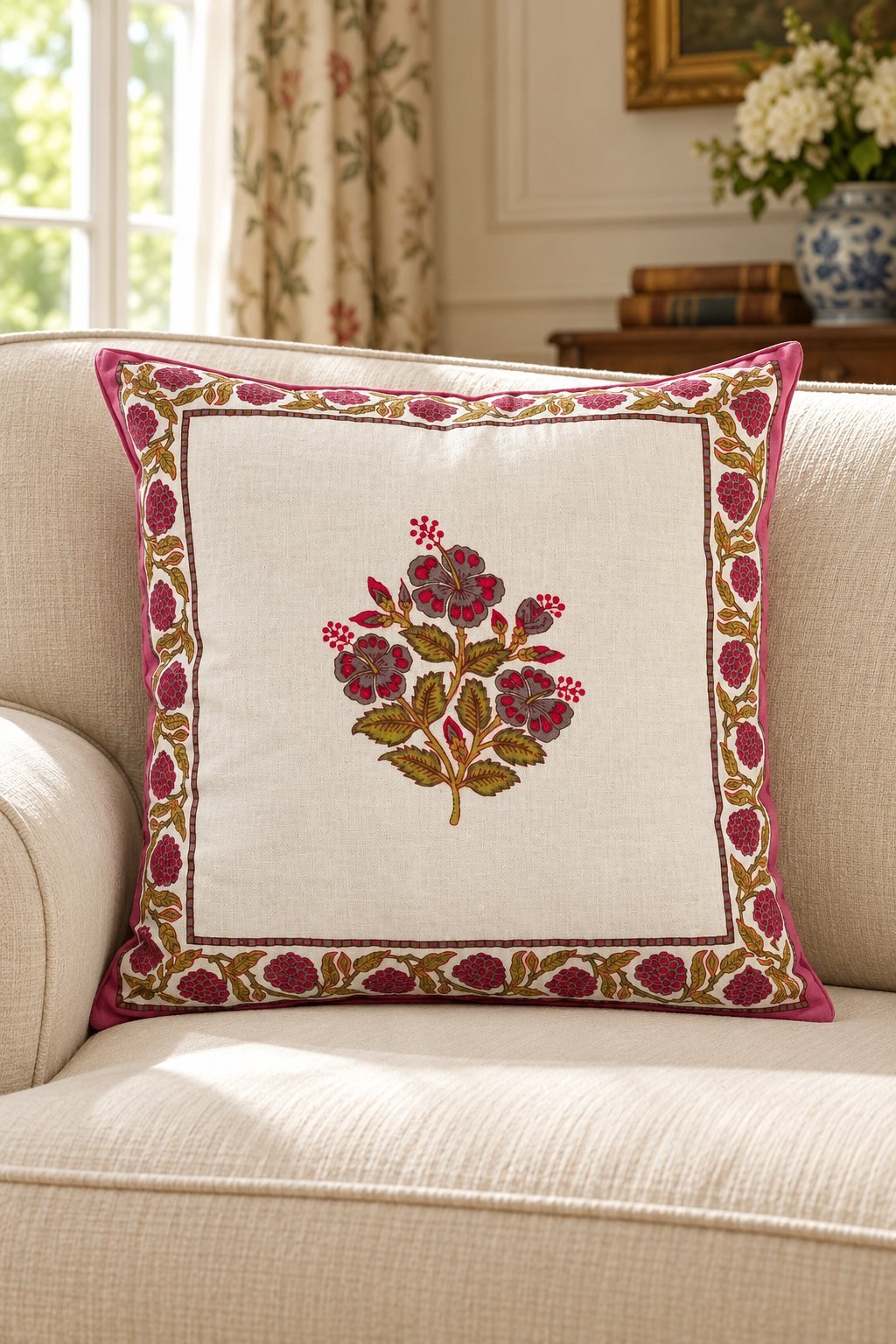 HC-CC-035-01 Rose Posy Cotton Cushion Covers — Set of 5 - Image 1
