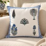 Blue Botanical Chevron Cotton Cushion Covers — Set of 5