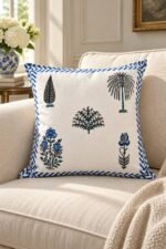 Blue Botanical Chevron Cotton Cushion Covers — Set of 5