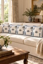 Blue Botanical Chevron Cotton Cushion Covers — Set of 5 - Image 2