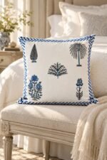 Blue Botanical Chevron Cotton Cushion Covers — Set of 5 - Image 3