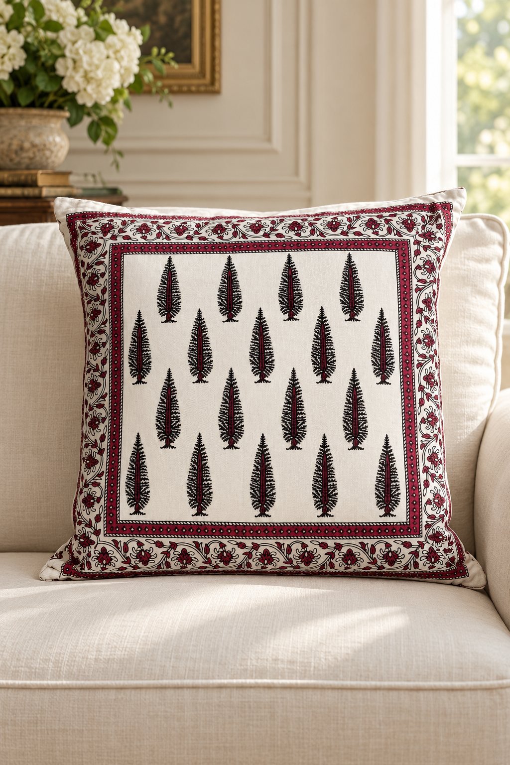 HC-CC-037-01 Burgundy Cypress Cotton Cushion Covers — Set of 5 - Image 1