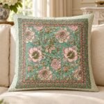 Mint Floral Panel Cotton Cushion Covers — Set of 5