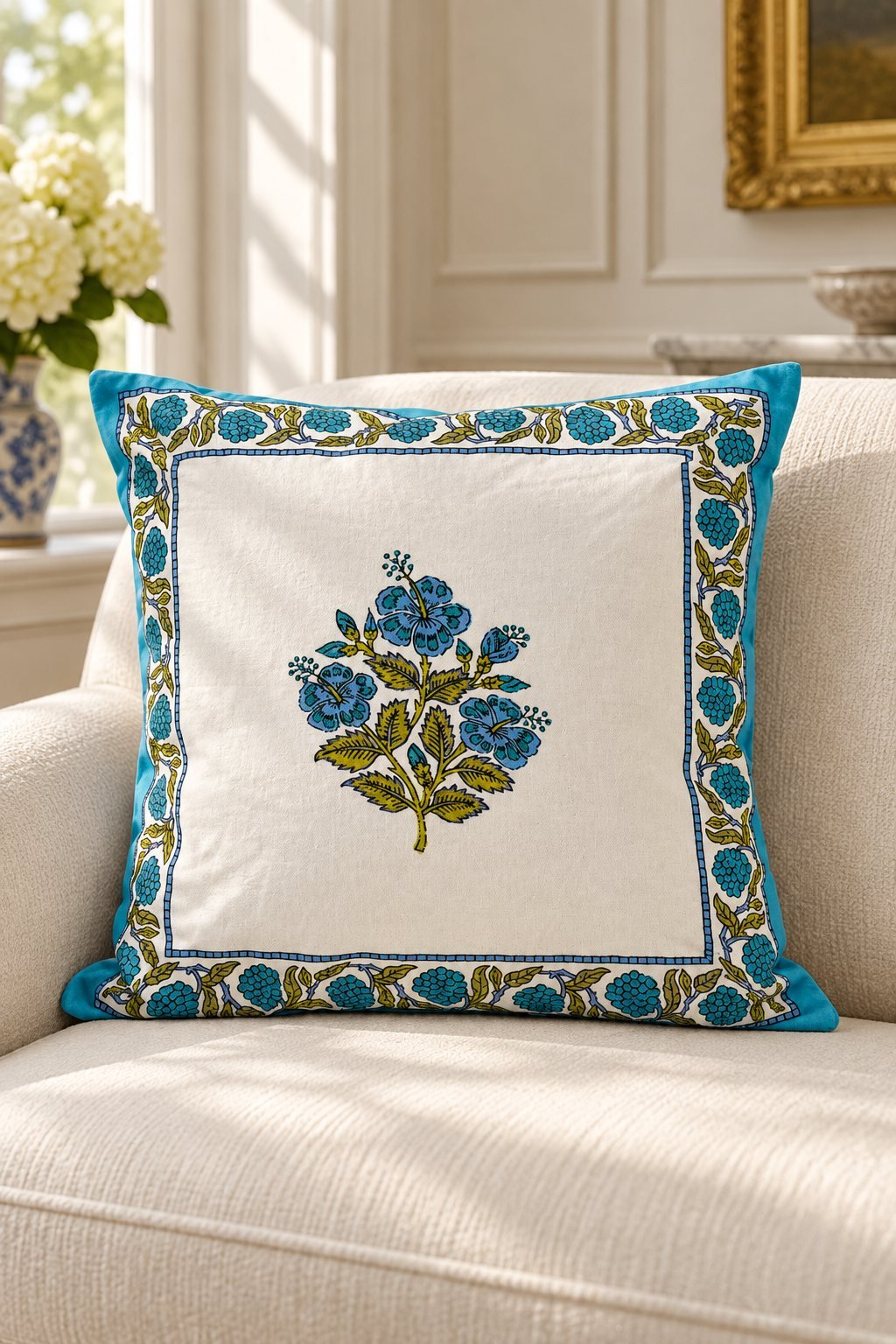 HC-CC-043-01 Turquoise Posy Cotton Cushion Covers — Set of 5 - Image 1
