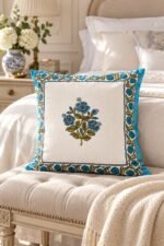 Turquoise Posy Cotton Cushion Covers — Set of 5 - Image 3