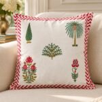 Crimson Botanical Chevron Cotton Cushion Covers — Set of 5