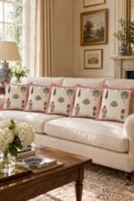 Crimson Botanical Chevron Cotton Cushion Covers — Set of 5 - Image 2