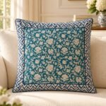 Teal Floral Vine Cotton Cushion Covers — Set of 5