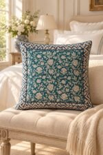 Teal Floral Vine Cotton Cushion Covers — Set of 5 - Image 3