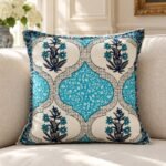 Turquoise Lattice Cotton Cushion Covers — Set of 5